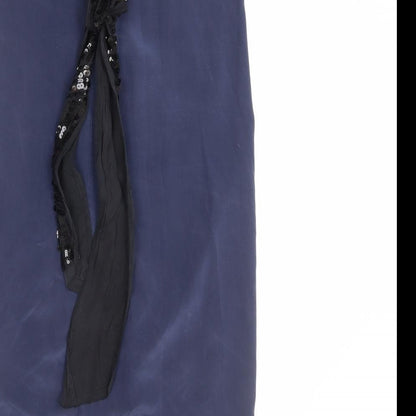 Coast Womens Blue Silk Sheath Size 6 Round Neck Tie - Sequins, Keyhole Cut Out