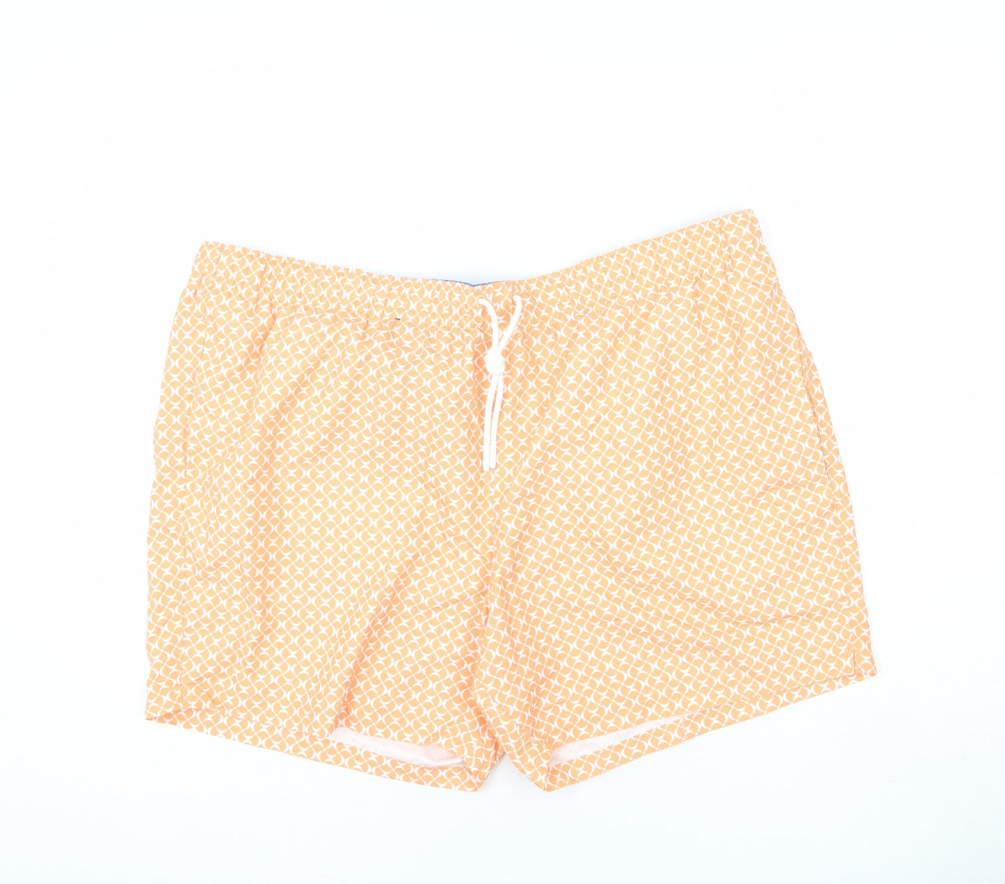 Marks and Spencer Mens Orange Geometric Polyester Bermuda Shorts Size 3XL L6 in Regular Drawstring