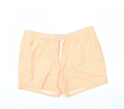 Marks and Spencer Mens Orange Geometric Polyester Bermuda Shorts Size 3XL L6 in Regular Drawstring