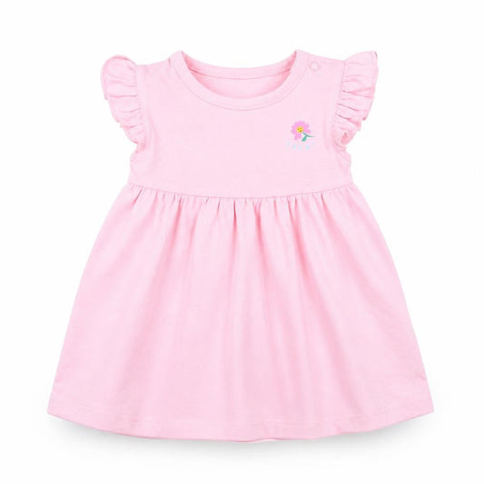 Marks and Spencer Girls Pink 100% Cotton A-Line Size 3-6 Months Round Neck Snap - Ruffle Detail, Happy, Flower