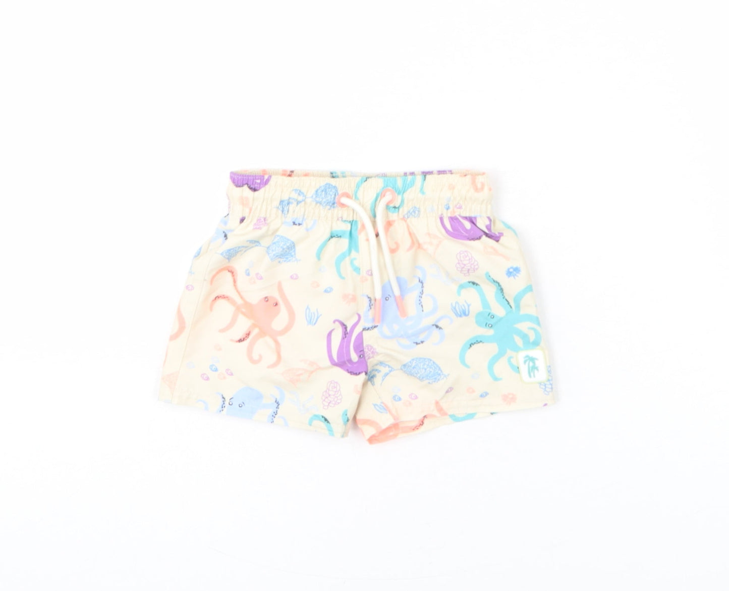 Marks and Spencer Boys Beige Geometric Polyester Cropped Trousers Size 3-6 Months Drawstring - Octopus, Swim Shorts