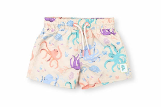 Marks and Spencer Boys Beige Geometric Polyester Cropped Trousers Size 3-6 Months Drawstring - Octopus, Swim Shorts