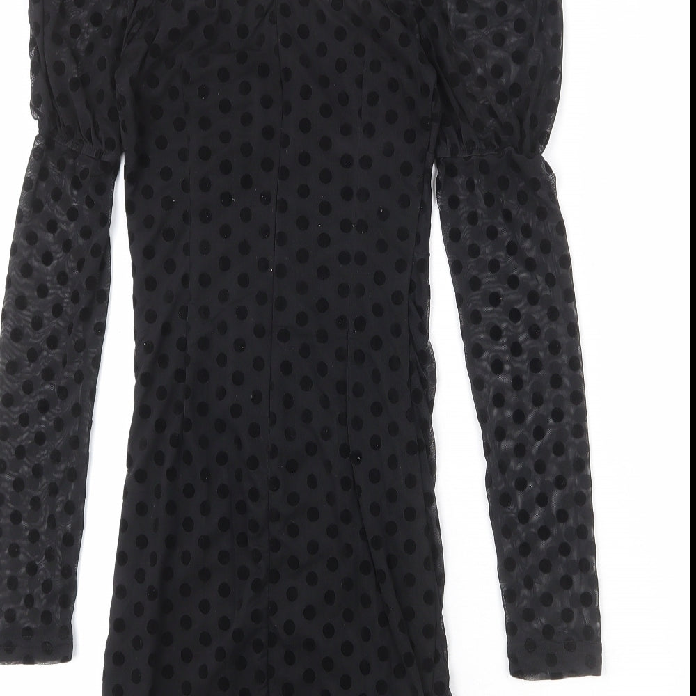 NaaNaa Womens Black Polka Dot Polyester Bodycon Size 6 Square Neck Zip