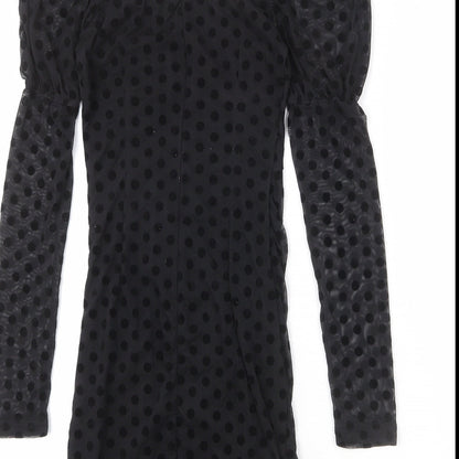 NaaNaa Womens Black Polka Dot Polyester Bodycon Size 6 Square Neck Zip