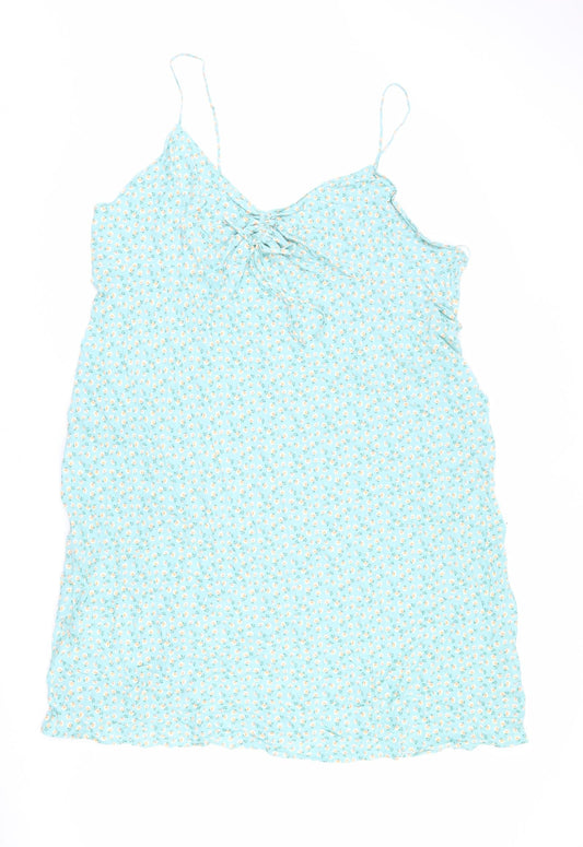 Ghost Womens Blue Floral Viscose Slip Dress Size 26 V-Neck Pullover