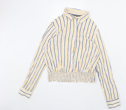 Zudio Womens Multicoloured Striped Viscose Cropped Button-Up Size XS Collared