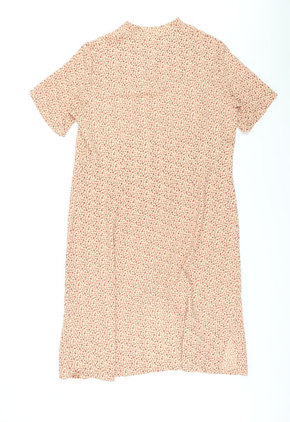 Marks and Spencer Womens Beige Geometric Polyester Shirt Dress Size 18 V-Neck Button