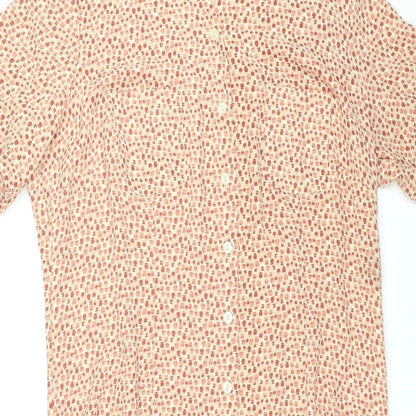 Marks and Spencer Womens Beige Geometric Polyester Shirt Dress Size 18 V-Neck Button