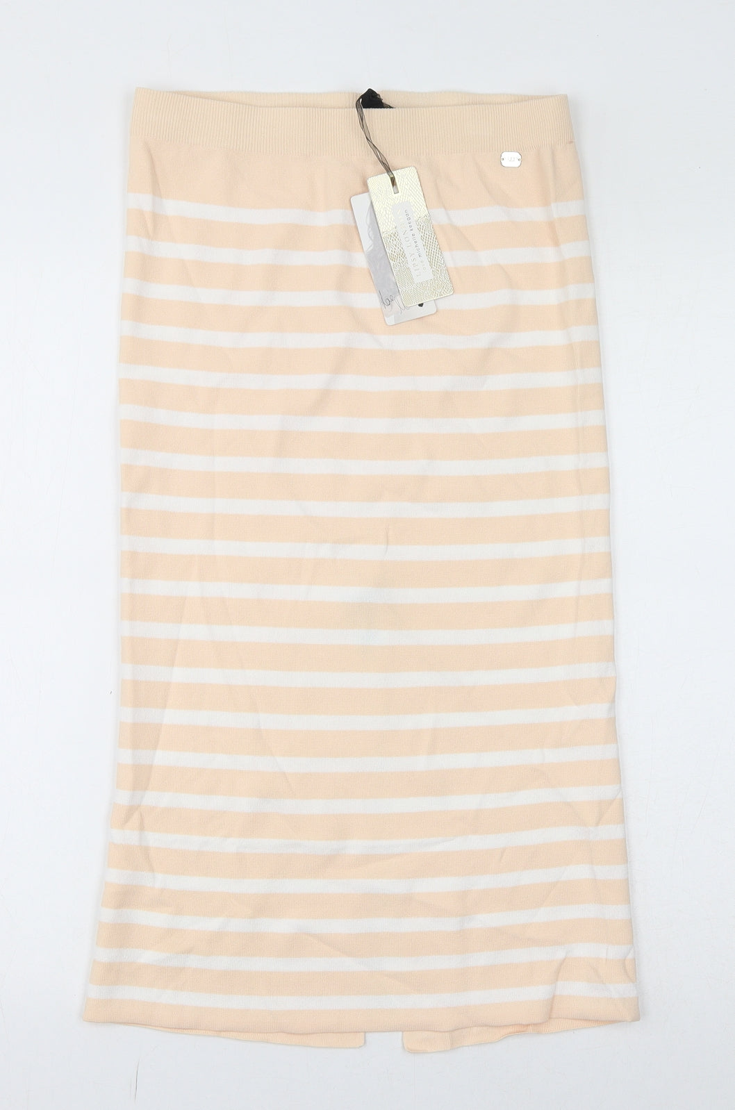 Lipsy Womens Ivory Striped Viscose Straight & Pencil Skirt Size L - Slit Detail