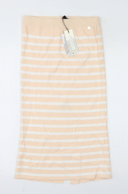 Lipsy Womens Ivory Striped Viscose Straight & Pencil Skirt Size L - Slit Detail