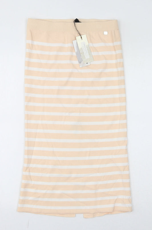 Lipsy Womens Ivory Striped Viscose Straight & Pencil Skirt Size L - Slit Detail