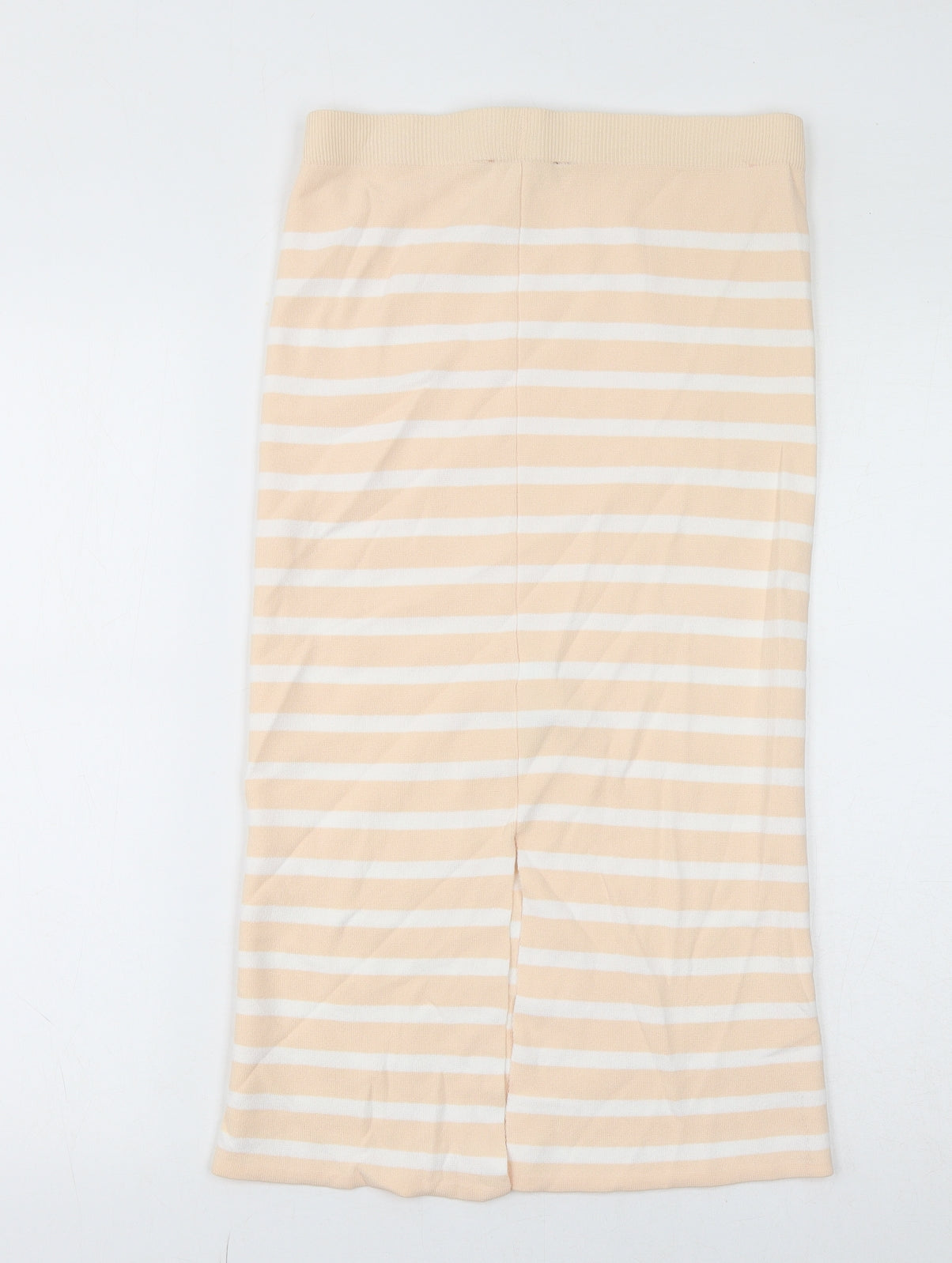Lipsy Womens Ivory Striped Viscose Straight & Pencil Skirt Size L - Slit Detail