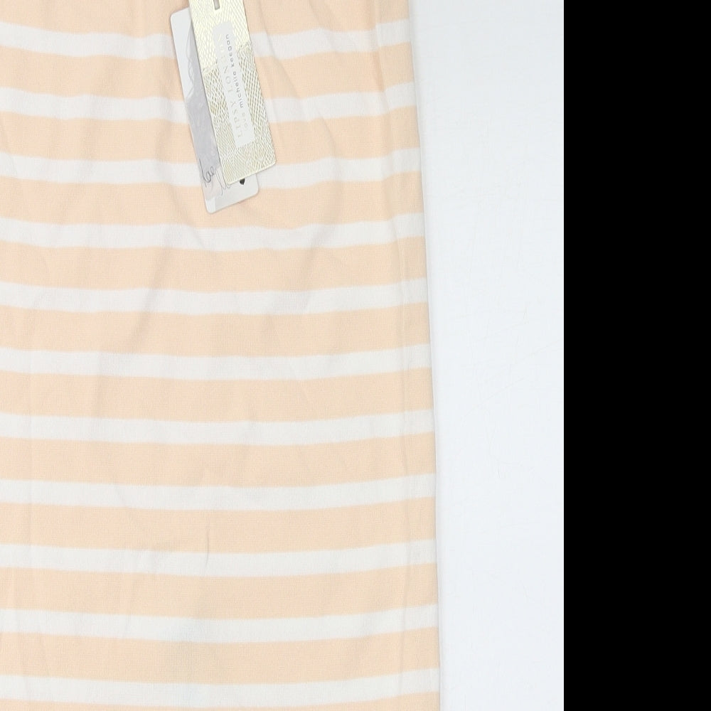 Lipsy Womens Ivory Striped Viscose Straight & Pencil Skirt Size L - Slit Detail