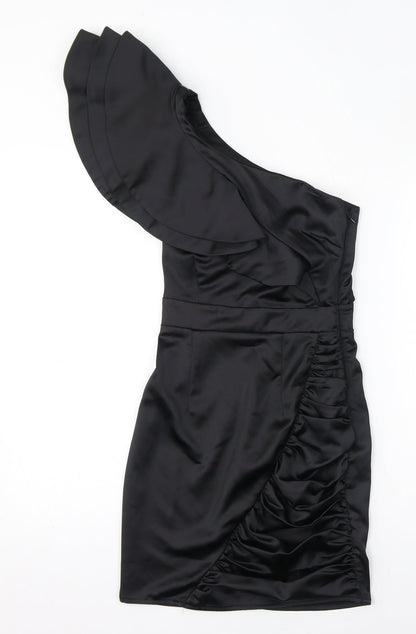 Lipsy Womens Black Polyester Bodycon Size 6 One Shoulder Zip - Ruffles