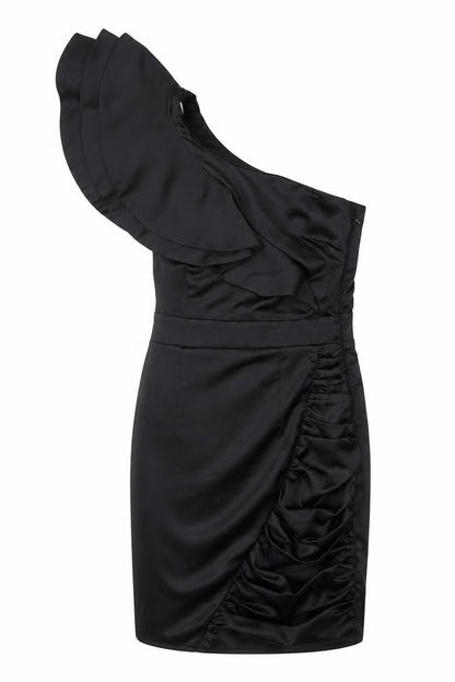 Lipsy Womens Black Polyester Bodycon Size 6 One Shoulder Zip - Ruffles