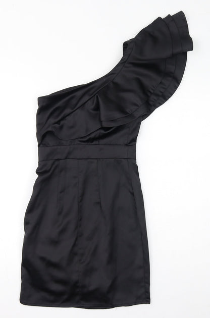 Lipsy Womens Black Polyester Bodycon Size 6 One Shoulder Zip - Ruffles