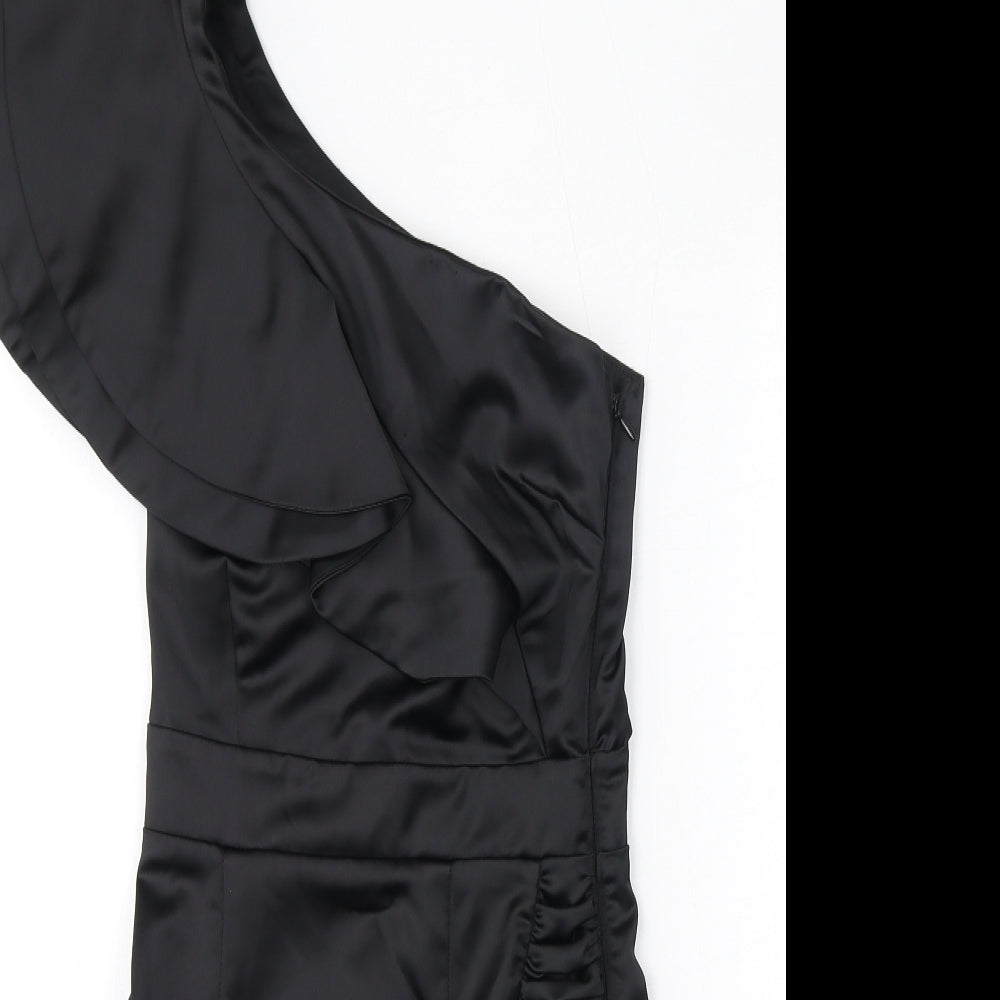 Lipsy Womens Black Polyester Bodycon Size 6 One Shoulder Zip - Ruffles