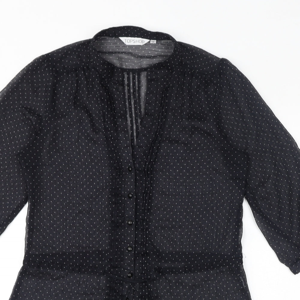 Womens UK Size 12 Topshop Black Basic Button-Up