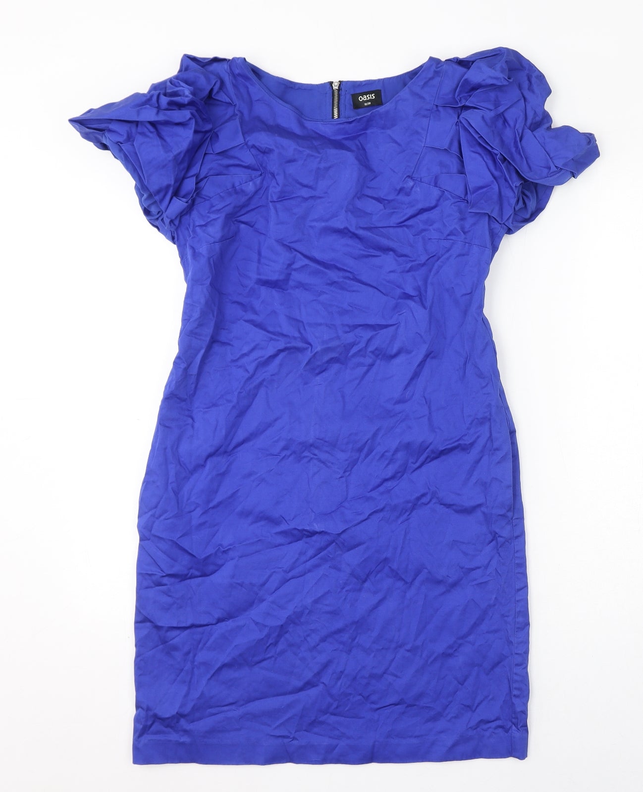 Oasis Womens Blue Cotton Shift Size 10 Round Neck Zip - Pockets