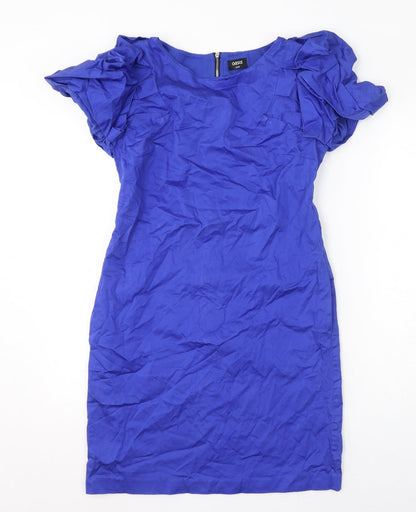 Oasis Womens Blue Cotton Shift Size 10 Round Neck Zip - Pockets