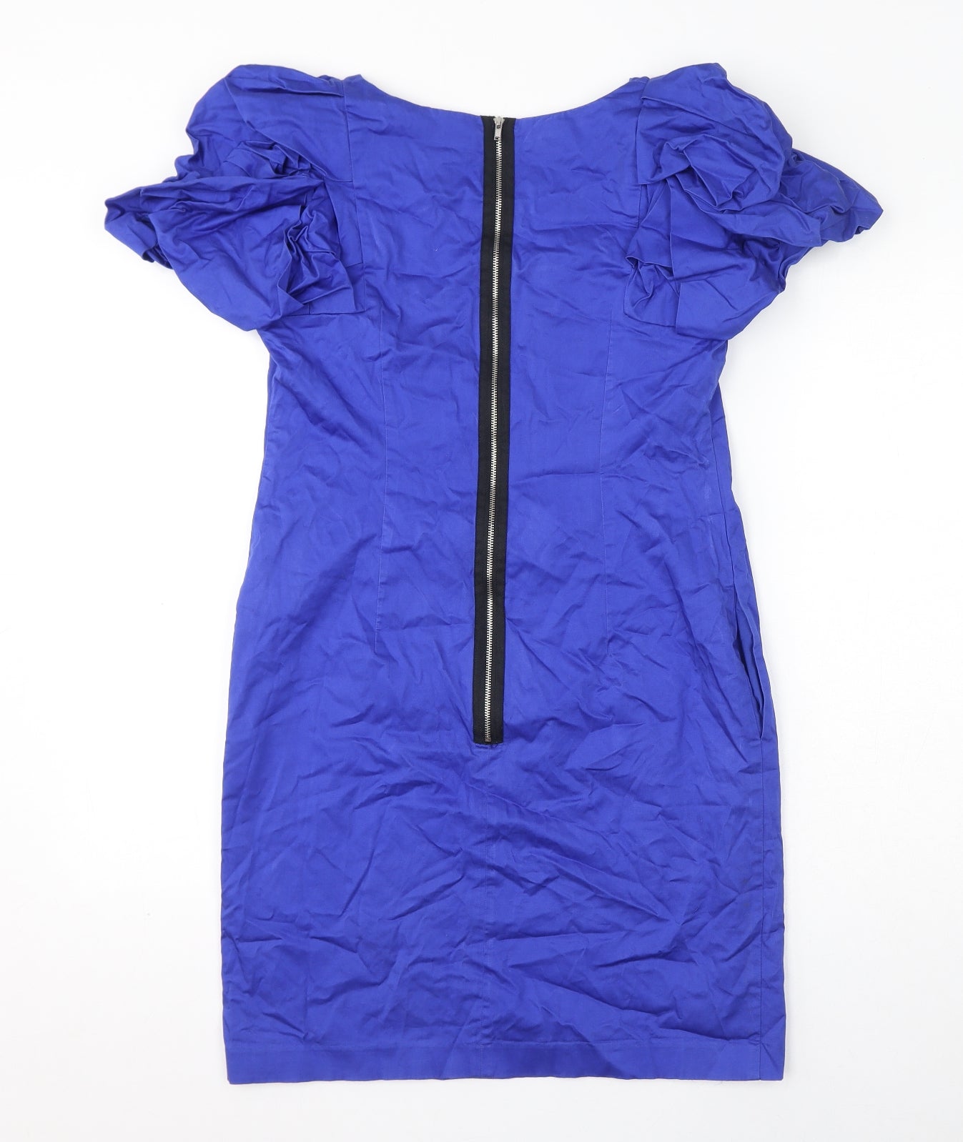 Oasis Womens Blue Cotton Shift Size 10 Round Neck Zip - Pockets