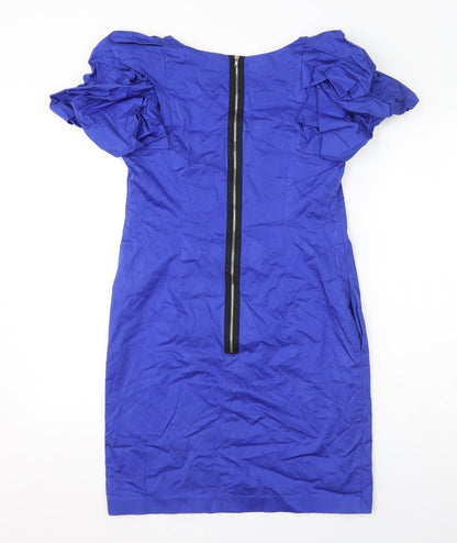 Oasis Womens Blue Cotton Shift Size 10 Round Neck Zip - Pockets