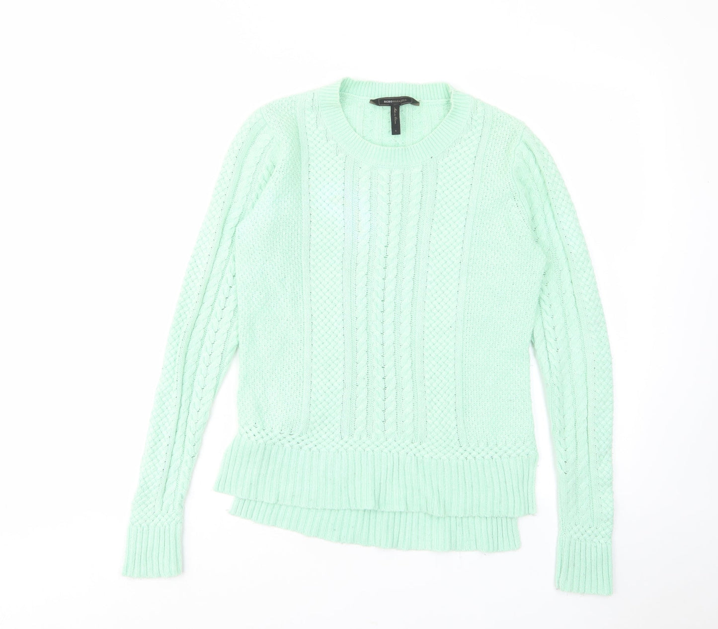 BCBGMAXAZRIA Womens Green Crew Neck Cotton Pullover Jumper Size S