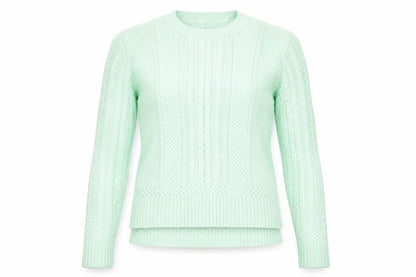 Front view of BCBGMAXAZRIA women’s green crew neck cotton jumper, size S