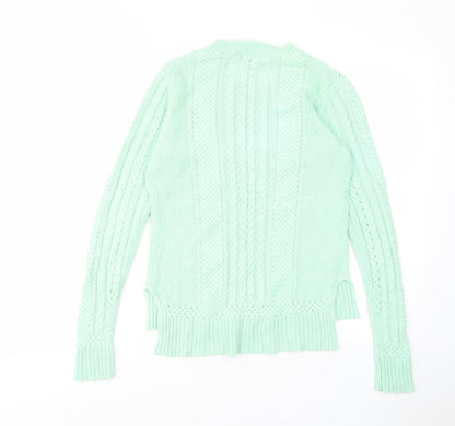 BCBGMAXAZRIA Womens Green Crew Neck Cotton Pullover Jumper Size S