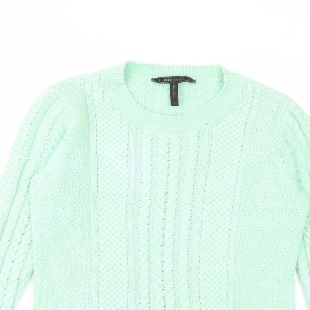 BCBGMAXAZRIA Womens Green Crew Neck Cotton Pullover Jumper Size S