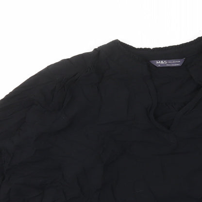 Marks and Spencer Womens Black Viscose Basic T-Shirt Size 12 V-Neck