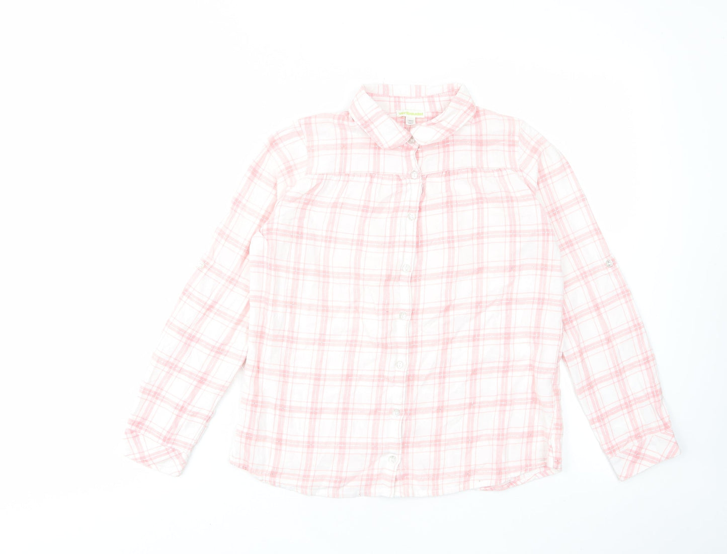 Vertba Girls Pink Plaid Cotton Basic Button-Up Size 12 Years Collared Button