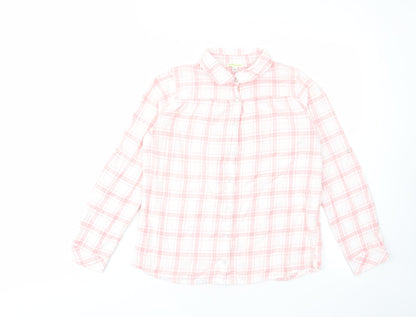 Vertba Girls Pink Plaid Cotton Basic Button-Up Size 12 Years Collared Button