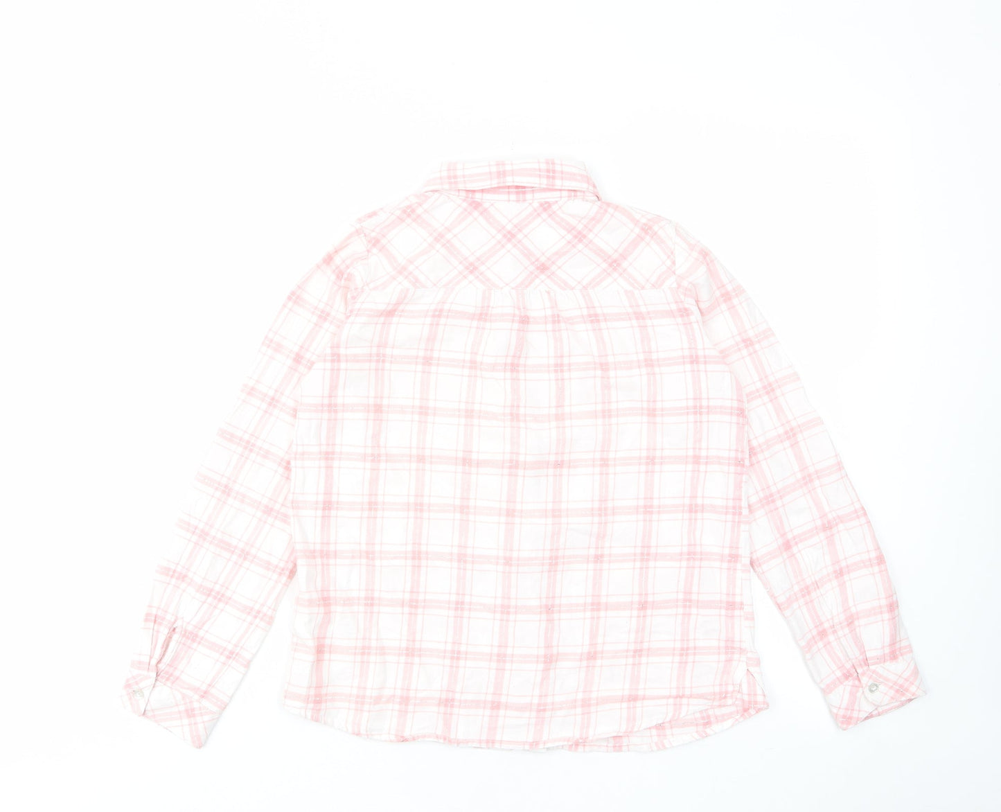 Vertba Girls Pink Plaid Cotton Basic Button-Up Size 12 Years Collared Button