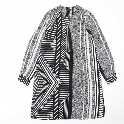 River Island Womens Black Geometric Polyester A-Line Size 10 V-Neck Pullover - Zip