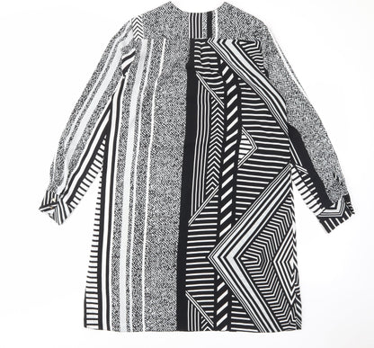 River Island Womens Black Geometric Polyester A-Line Size 10 V-Neck Pullover - Zip