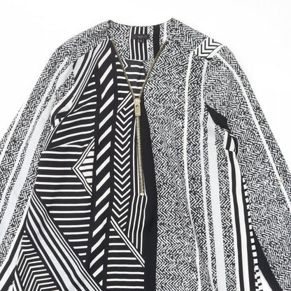 River Island Womens Black Geometric Polyester A-Line Size 10 V-Neck Pullover - Zip