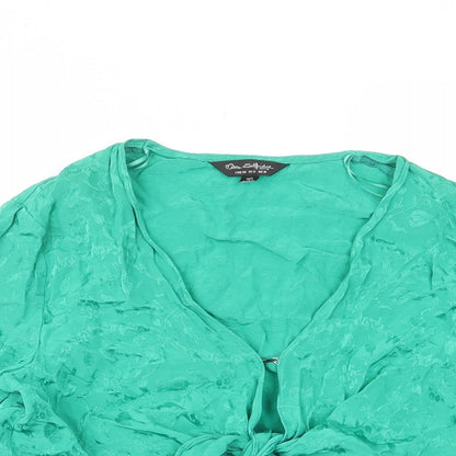 Miss Selfridge Womens Green Floral Viscose Cropped Blouse Size 10 V-Neck - Tie, Frill