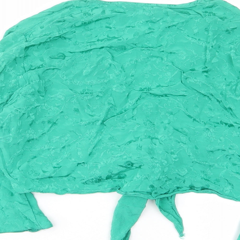 Miss Selfridge Womens Green Floral Viscose Cropped Blouse Size 10 V-Neck - Tie, Frill