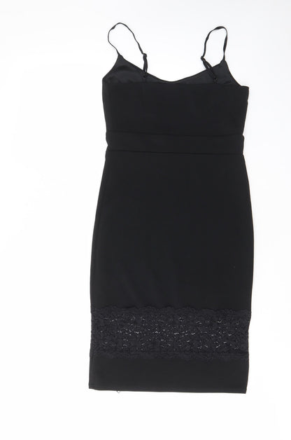 New Look Womens Black Polyester Bodycon Size 12 V-Neck Pullover - Lace