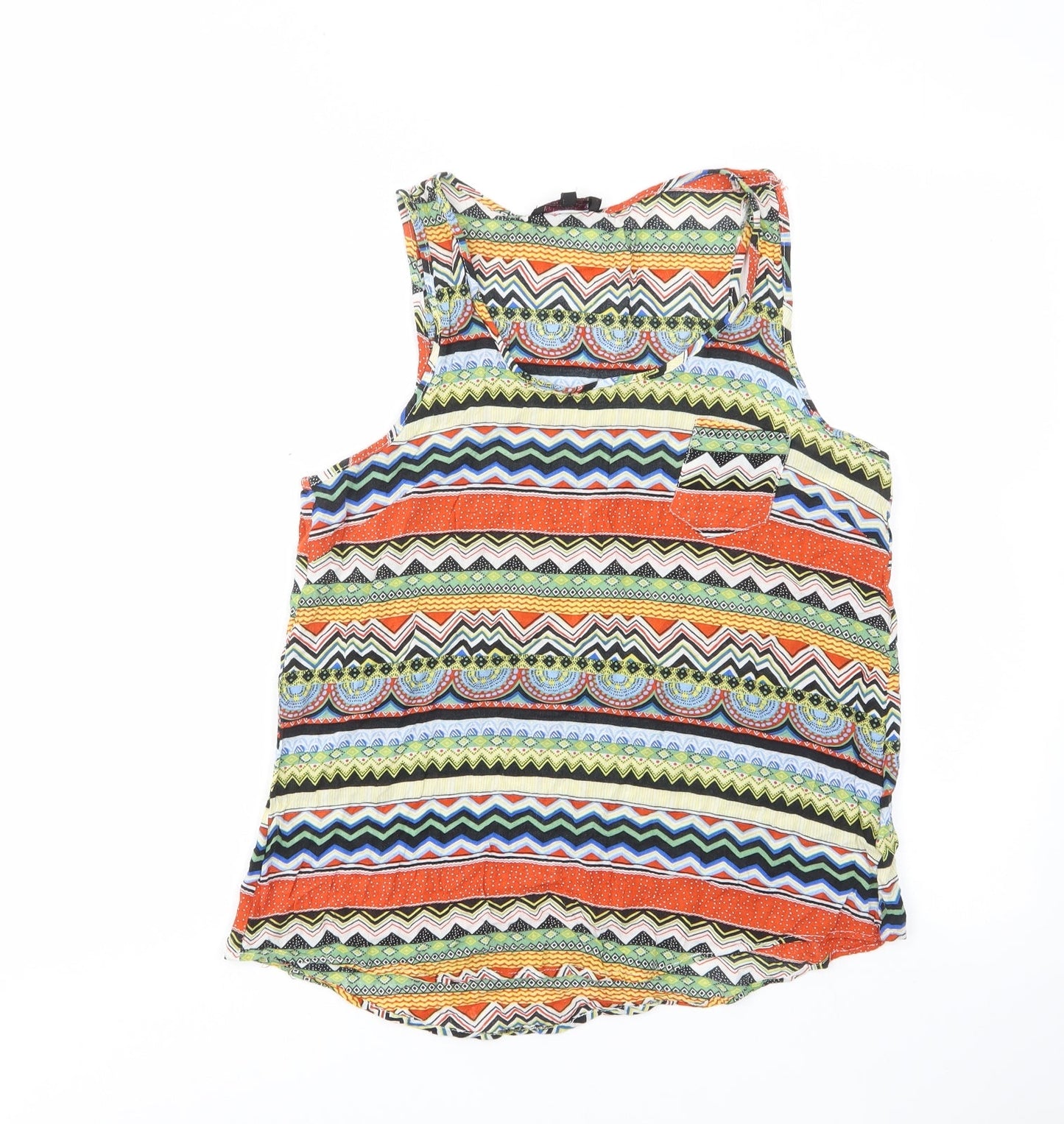 Lilac Womens Multicoloured Geometric Viscose Basic Tank Size 10 Scoop Neck - Pocket