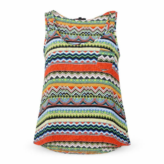 Lilac Womens Multicoloured Geometric Viscose Basic Tank Size 10 Scoop Neck - Pocket