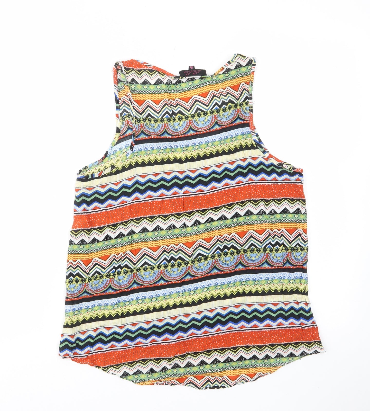 Lilac Womens Multicoloured Geometric Viscose Basic Tank Size 10 Scoop Neck - Pocket