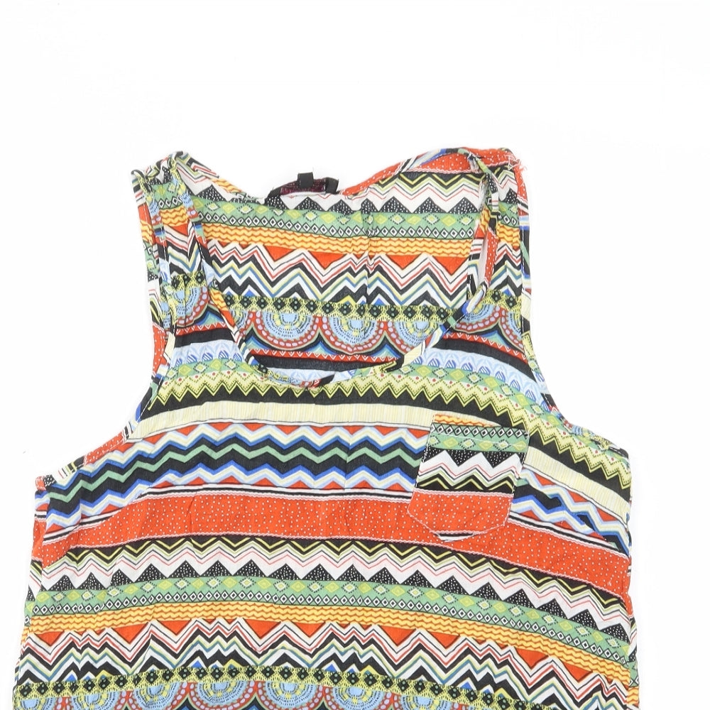 Lilac Womens Multicoloured Geometric Viscose Basic Tank Size 10 Scoop Neck - Pocket