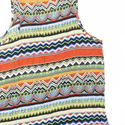 Lilac Womens Multicoloured Geometric Viscose Basic Tank Size 10 Scoop Neck - Pocket