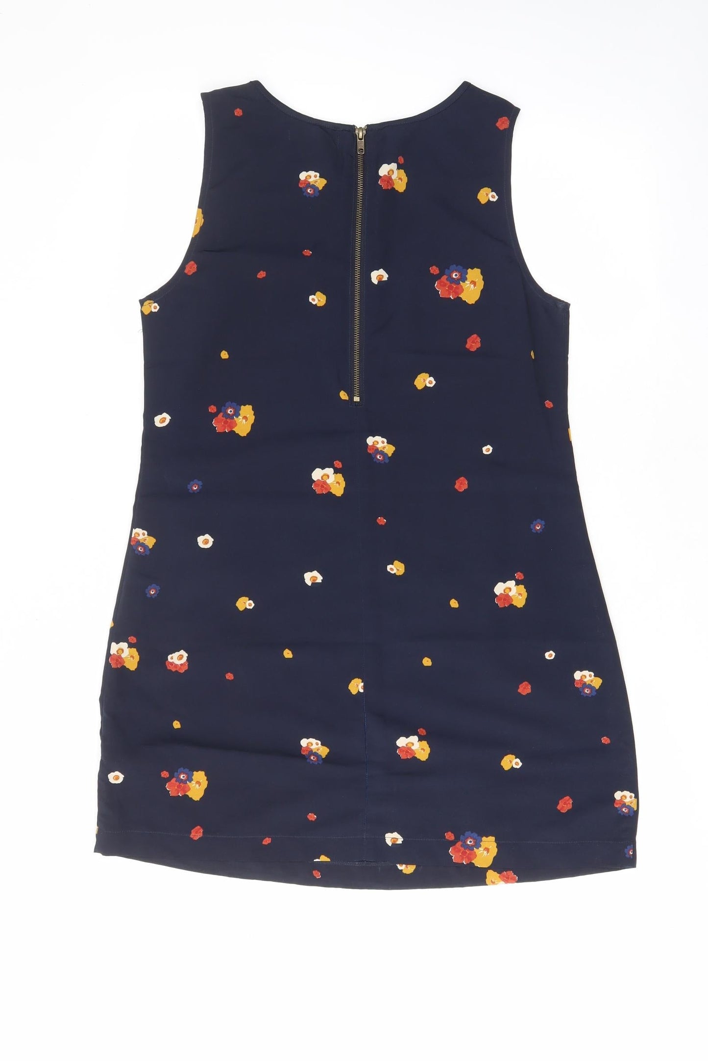 Dotti Womens Blue Floral Polyester A-Line Size 12 Boat Neck Zip - Pockets, Collared