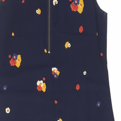 Dotti Womens Blue Floral Polyester A-Line Size 12 Boat Neck Zip - Pockets, Collared