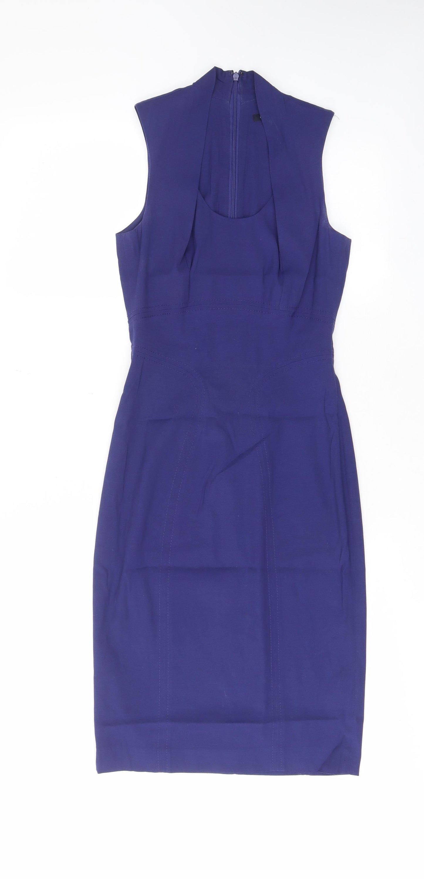 French Connection Womens Purple Viscose Pencil Dress Size 8 Scoop Neck Zip - Pleated