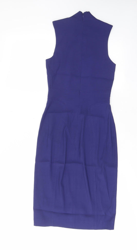 French Connection Womens Purple Viscose Pencil Dress Size 8 Scoop Neck Zip - Pleated