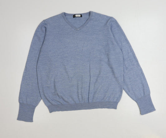 Marks and Spencer Mens Blue V-Neck Acrylic Pullover Jumper Size L Long Sleeve